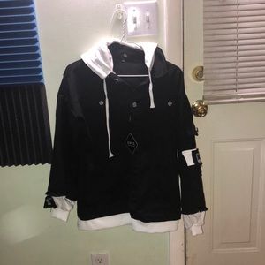 Black demin jacket w hood M never worn